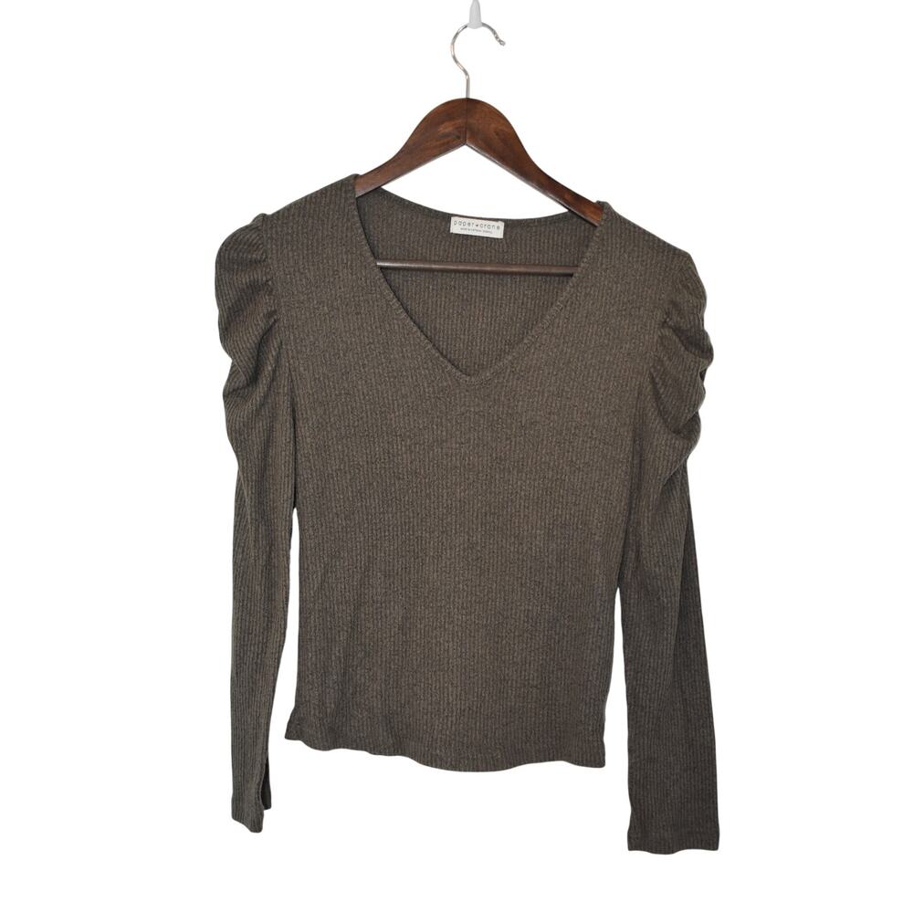 Paper Crane Ruffle Shoulder Ribbed Olive Sweater Size XS